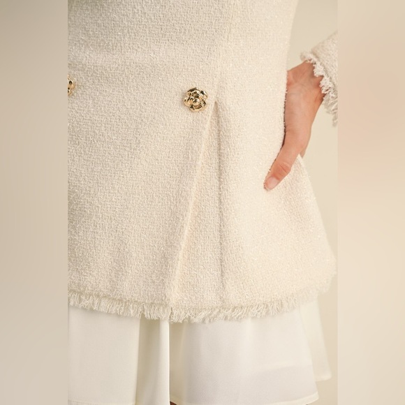 🆕 Metallic Tweed Jacket and Satin Mini Dress in Cream - Picture 7 of 9